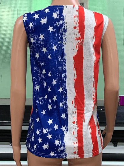 America Flag Print O-Neck Sleeveless Casual Tank Tops